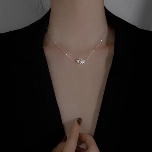 JIAYIJIADUO 925 sterling silver star simple zircon necklace, ladies simple clavicle chain necklace gift