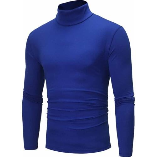 Fashion Casual Blouse Tops Men Autumn Winter Turtleneck Long Sleeve Slim Pullover Sweater Spring Autumn Pullover T Shirt