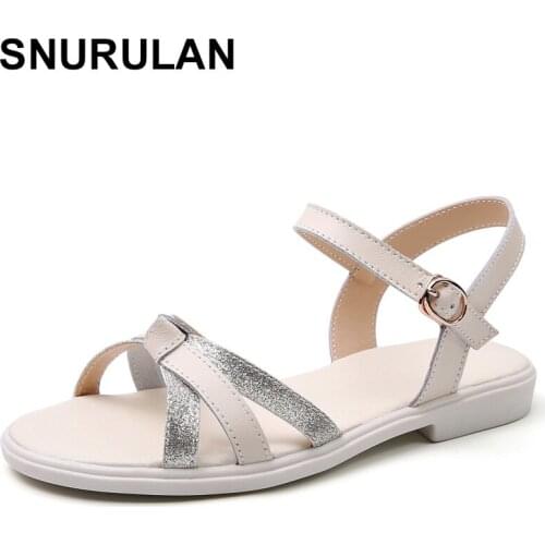 SNURULAN Women Sandals Shoes Flat Sandals Summer Lady Casual Breathable Sandalias Mujer Woman Shoes Shiny Sequins Leather Open