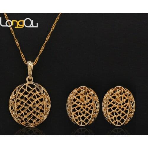 Three tone square design pendant jewelry, women Gold-color earrings pendant jewelry set wedding in Nigeria African Jewelry Sets