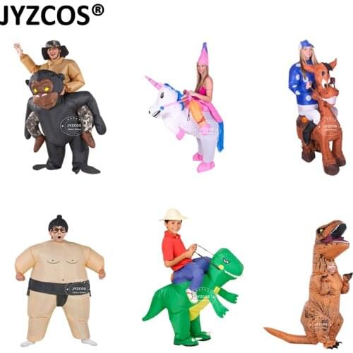 JYZCOS Funny Adult Inflatable Riding Gorilla Costume King Kong Chimpanzee Halloween Carnival Purim Cosplay Suit Illusion Outfit