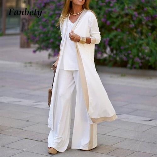 2021 Autumn Women Fashion Suspenders Straight Leg Pants Three-Piece Sets Office Lady Elegant Loose Patchwork Cardigan Outfits