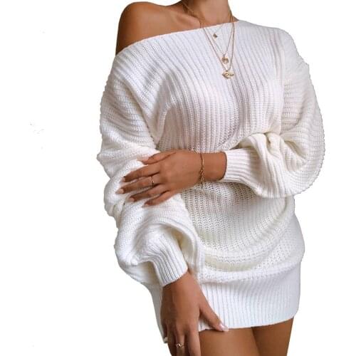 The hottest ladies casual off-shoulder lantern sleeve knitted sweater