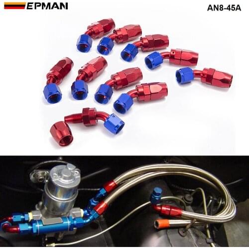 10pcs/set AN8 45 Degree Aluminum Swivel Oil/Fuel/Air/Gas Line Hose End Fitting Blue AN8-45A