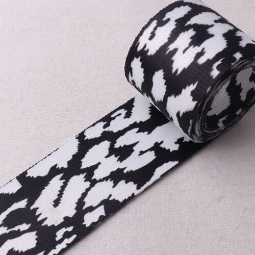 2" Webbing Soft Smooth Webbing with Black White pattern Purse Bag Handbag Dog Collar Hat Belt Woven Belt By the yard-50mm
