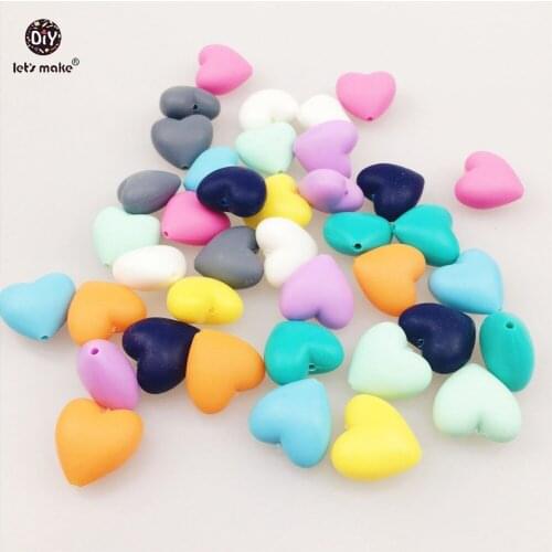 Lets make Baby Teether Mix Color 50pcs Heart Silicone Beads For Teether DIY Necklace/ Bracelet Teething Nursing Gym Toys