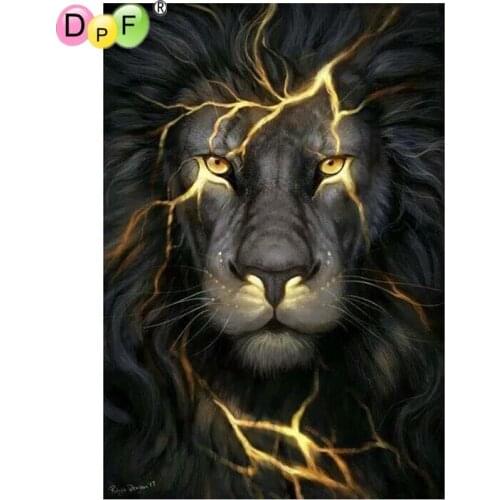 DPF diamond embroidery Black lion diamond painting cross stitch needlework diamond mosaic kit full square rhinestone home decor