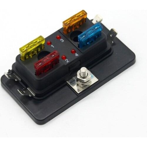 DC12-32V Car 4 Way Blade Fuse Holder Box with LED Indicator Light and Fuse piece for Car Boat Marine truck RV Caravan automotive