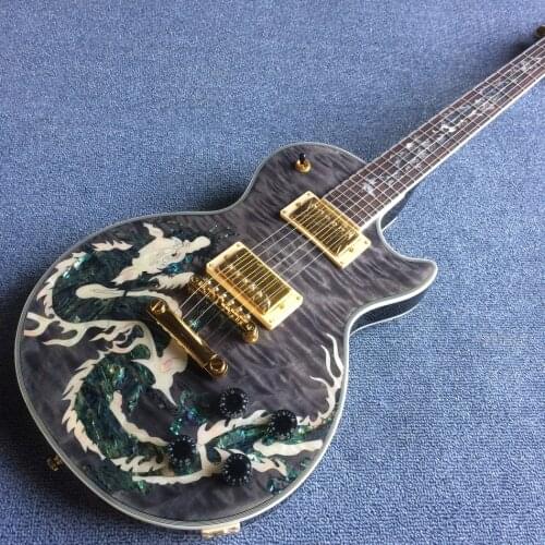 Electric guitar, Dragon abalone inlaid rosewood fingerboard, Dragon abalone inlaid Grey burst top electric guitar,Free shipping