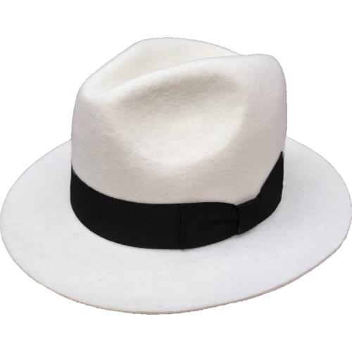 Women Mens Classic Wool Felt White Godfather Gangster Fedora Hat - Black Bond