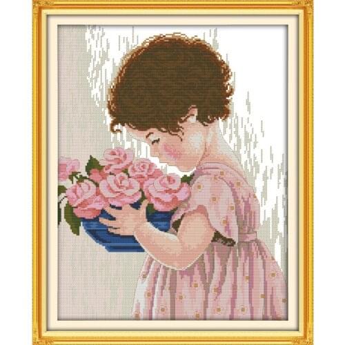 Joy Sunday The Flower Girl Chinese Cross Stitch Kits Ecological Cotton Clear Stamped Printed 14CT 11CT DIY Wedding Decoration