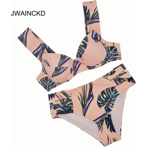 JWAINCKD Bikini 2019 Push Up Bathing Suit Sexy Swimwear Women Tropical Palm Leaf Print Swimsuit Female Beach Wear Biquini Swim