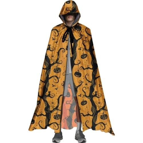Halloweentown Pumpkin Bat Pattern Adult Halloween Christmas Hooded Cloak Cape for Womens Mens Cosplay Witch Costumes 2021