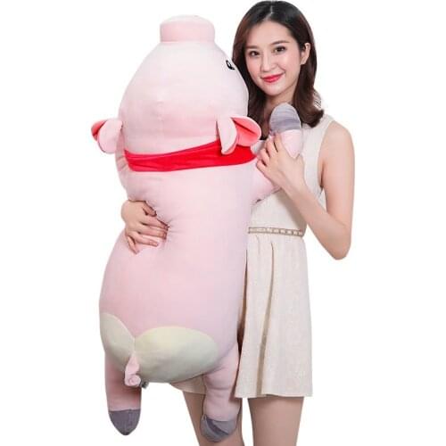 Kawaii Pink Pig Plush Sleep Long Pillow Giant Soft Stuffed Cartoon Piggy Doll Toys for Girl Gift Decoration 39inch 100cm
