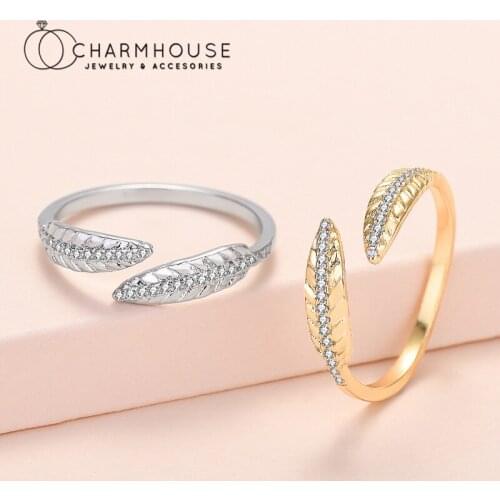 Pure Silver Engagement Rings For Women Zirconia Leaf Open Ring Adjustable Anillos Mujer Bague Femme Wedding Jewelry Party Gifts