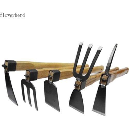 Short Wooden Handle Steel Carbon Anti-off Small Hoe Dual-purpose Hoe Three-tooth Rake Vegetable Farming Tools Garden Tools