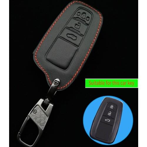 Leather Key Case For Toyota Camry Chr Corolla Rav4 Avalon Land Cruiser Prado Prius Remote Fob Cover 3 Button 2018 2019 2020