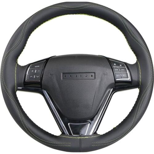 LEEPEE PU Leather With Needle and Thread Anti-slip DIY Car Steering Wheel Covers Steering-Wheel Protector Universal 38cm