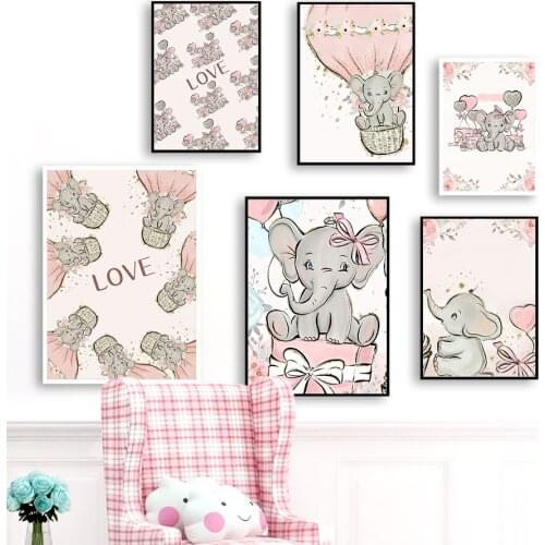 Cute Elephant Hot Air Balloon Gift Nordic Posters And Prints Wall Art Canvas Painting Cartoon Wall Pictures For Kids Room Decor