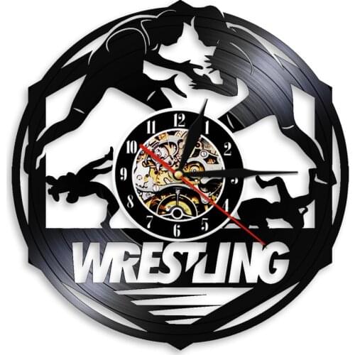 Wrestling Combat Sport Vinyl Record Wall Clock Westlers Grappling Freestyle Fight Martial Wall Art Wall Clock Watch Fighter Gift