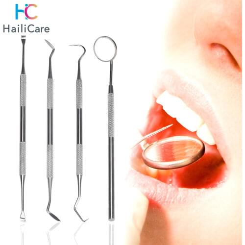 New 4pcs/set Healthy Professional Handle Dental Tool Pick Scaler Mirror Set Stainless Steel Teeth Clean Make Up Tools