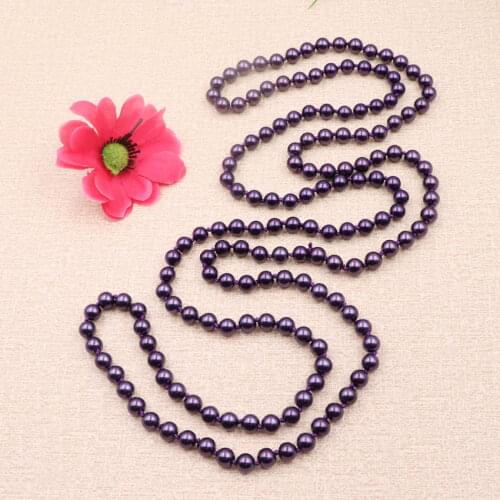 New Elegant Long Chain Necklace for Women Simulated Pearl Beads Necklaces Purple Round Glass Shell Pearls Gift Jewelry 56" A969