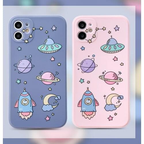 Planet Star Space Moon Spaceship Soft Silicone Phone Case For iPhone 11 12 Pro Max X 12Mini XR XS 7 8 Plus Back TPU Matte Cover