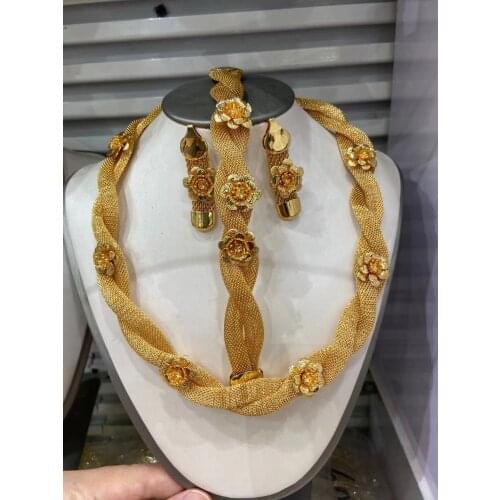 Luxurious 24K High-End Temperament Real Gold Arab Dubai Jewelry Set Plated Jewelry Wedding Set Necklace Earring Ladies Gift Set