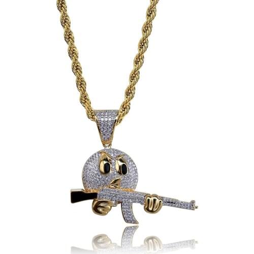 Hand Gun Cartoon Pendant & Necklace 18k Gold Plated Lab Diamond Iced Out Chain Bling Fashion Hip Hop Jewelry