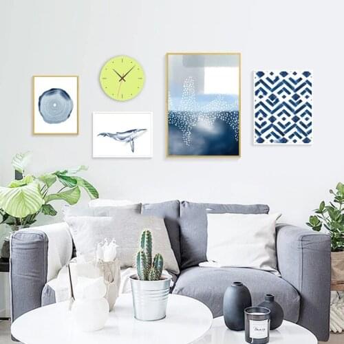 Modern Abstract Blue Watercolor Paintings Shark Pattern Nordic Canvas Prints and Posters Living Room Bedroom Corridor Decoration