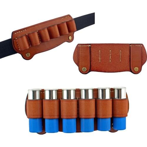 Tactical Hunting 6 Cartridge Leather 12G Shotgun Shell Holder for Belt Use Hunting Accessories