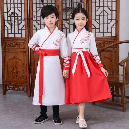 Tang Dynasty Hanfu Chinese Traditional Hanfu Party Dress Kids Uniforms Children Performance Stage Clothing Set Dance Costumes