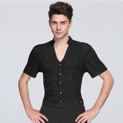 Spring and Summer Purple Short-sleeve Shirt Purple Male Adult Modern Dance Clothes Latin Dance Samba Performance Wear B-6818