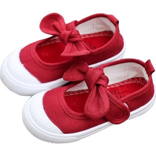 Spring Autumn Children Canvas Casual Shoes Kids Lovely Bow Flat Heels Shoes Girls Princess Solid Color Soft Sneakers