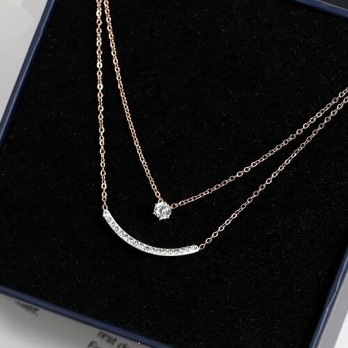 YUN RUO Rose Gold Color Crystal Smiling Pendant Necklace Choker Woman Fashion Titanium Steel Jewelry Never Fade Drop Shipping