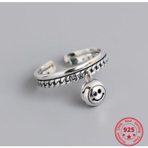 Factory Price 100% S925 Sterling Silver Ring Smiley Round Design Japanese And Korean Trend Style Double Opening Unisex Ring