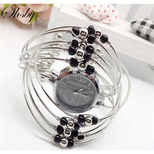 Shsby New women dress watch steel cross Jewelry watches colored pearl lady bracelet watch Women Alloy watches girls gift