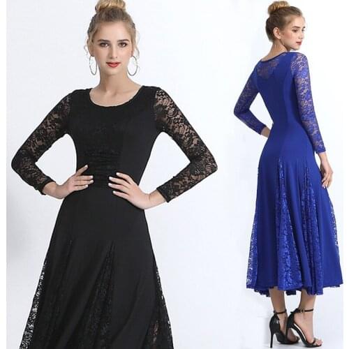 Women Latin Modern Dance Costumes Performance Stage Standard Ballroom Dancing One-piece Dress Lace Latin Ballroom Waltz Dresses