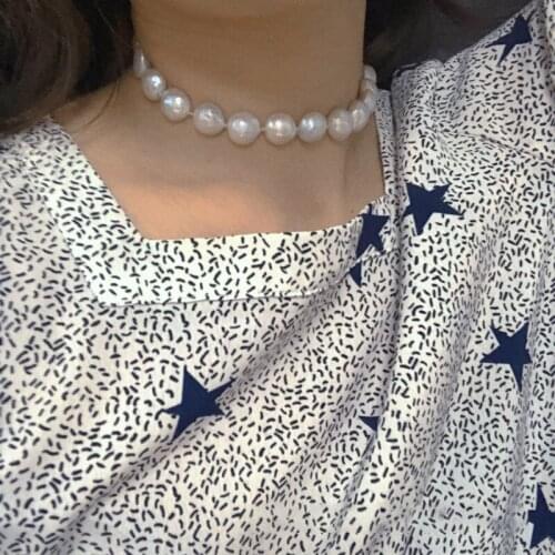 Summer Womens Necklace Baroque Edison Mabe Pearl Necklace Choker Short Necklace Silver Necklace Wild Necklace