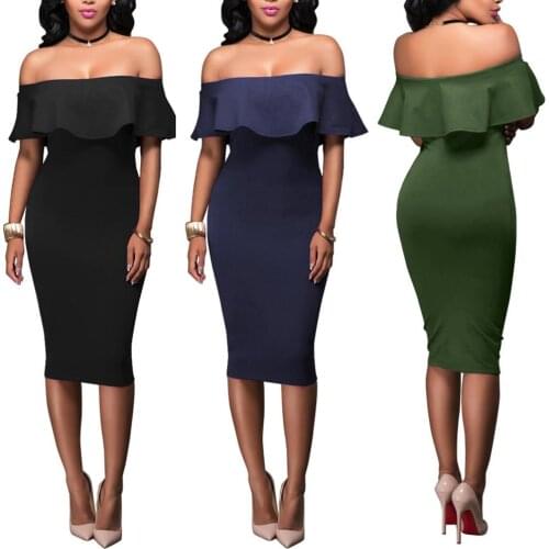 Women Party Bodycon Midi Dress Sexy Off Shoulder Layered Flounce Ruffle Chic Elegant Evening Party Dress de mulher Suit Vestidos