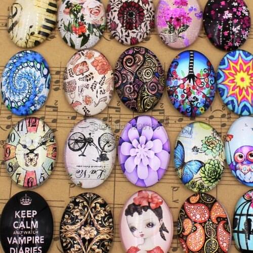 18x25mm Mixed Style Oval Glass Cabochon Dome Jewelry Finding Cameo Pendant Settings 20pcs/lot (K02114)