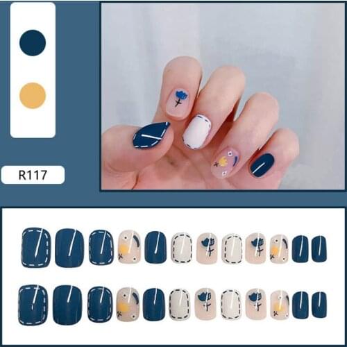 24Pcs False Nails Options At Salon Removable DIY Design Of Simple Style Press On Fake Nails Flower Pattern Acrylic Material News