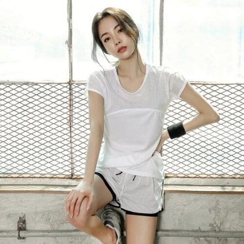 Women workout mesh breathable fitness clothing 3 pcs/set yoga sets T shirt+high impact bra+shorts sports wear for women gym