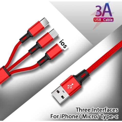 3 in 1 USB Charging Cable for iPhone 6 7 8 X 11 Pro Samsung LG Xiaomi Redmi Huawei Honor OnePlus Android Phone Charger Wire 1.2m