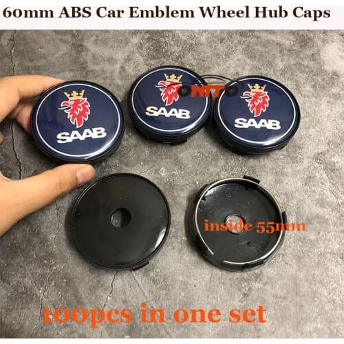 ABS 60mm Auto Covers 60mm ABS Wheels Ties Rims Decals for Saab 9-3 9-5 93 95 SCS 100pcs/lot Car Badge Emblem Wheel Center Caps