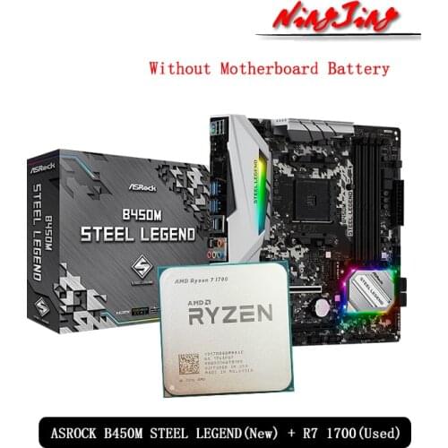 AMD Ryzen 7 1700 R7 1700 Original Used CPU + ASROCK B450M STEEL LEGEND Original New Motherboard Suit Socket AM4 Without Cooler