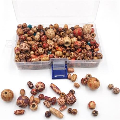 100g 8-18mm Random style Wooden Pattern Beads Round Beads Natural Wood Loose Spacer oval bead Charm Bracelet DIY Jewelry withbox