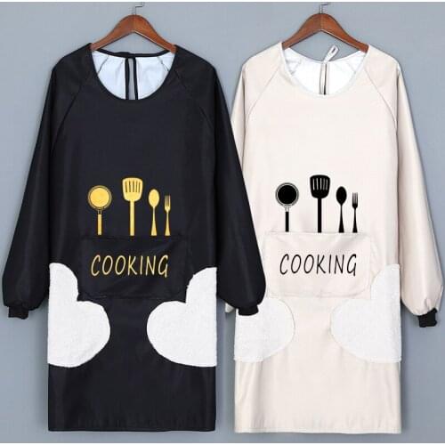 Long-sleeved apron household kitchen waterproof and oil-proof women Korean fashion overalls adult men work clothes custom logo