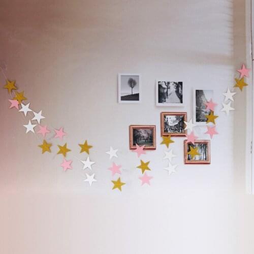 2M Bright Gold Silver Paper Garland Star String Banners Wedding Banner For Party Home Wall Hanging Decoration baby shower favors