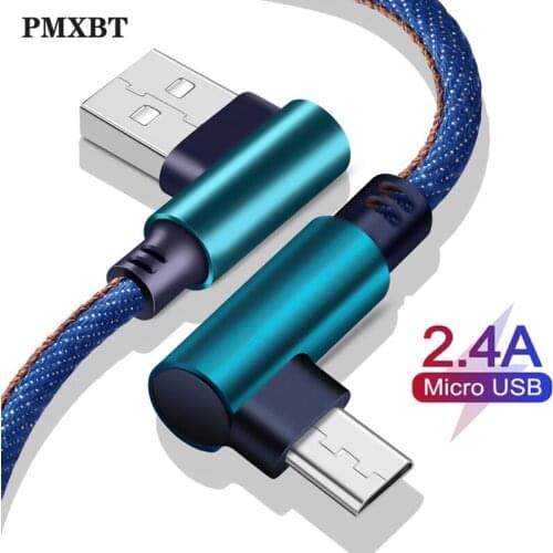 Micro USB Cable 90 Degree 2.4A Fast Charging Cable Charger For Samsung Xiaomi Android 9.0 Microusb Mobile Phone Cable Cord 1m 2m